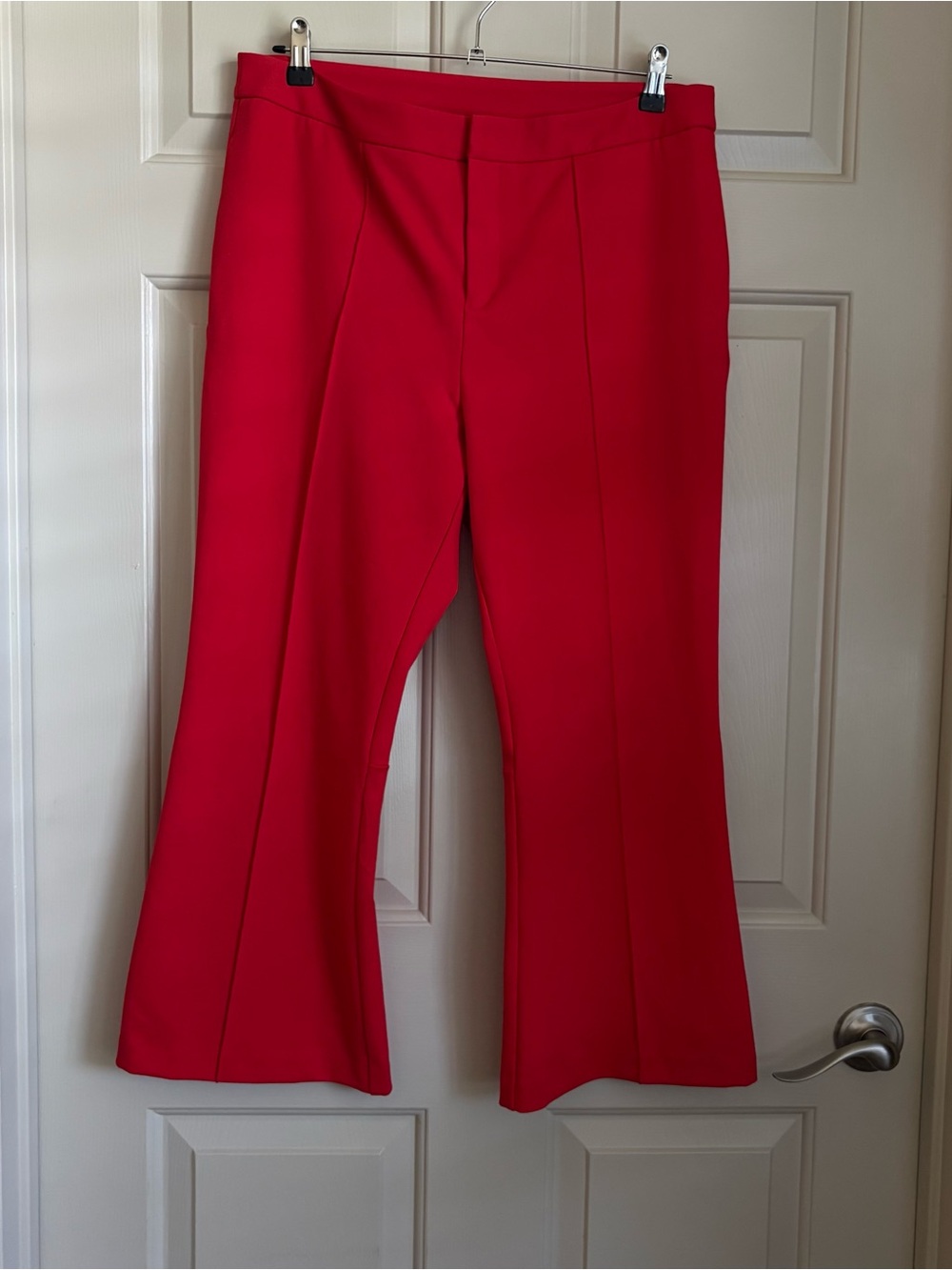 Bar III Red Crop Kick Flare Pants Front Seam Crepe Trousers